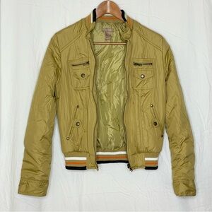 Vintage Gadzooks 90s Gold Bomber Jacket Y2K Puffer Crop Medium (Fits XS)